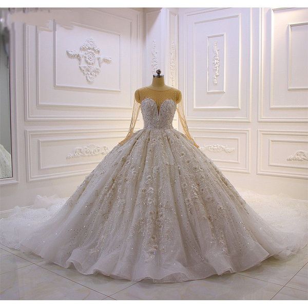 2019 dubai sparkly full long sleeves lace applique flowers wedding dresses arabic luxury rhinestones bridal gown, White
2019 dubai sparkly full long sleeves lace applique flowers wedding dresses arabic luxury rhinestones bridal gown, White