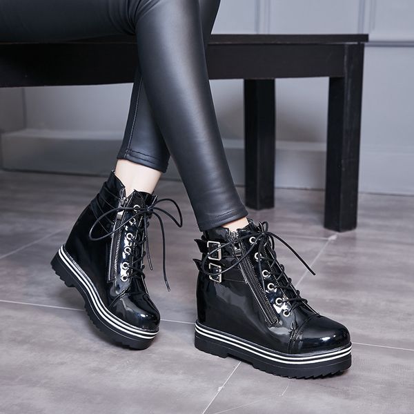 ymechic 2018 lace up winter platform boots women rock buckle strap patent leather gothic punk combat ankle boots plus size shoes, Black
ymechic 2018 lace up winter platform boots women rock buckle strap patent leather gothic punk combat ankle boots plus size shoes, Black