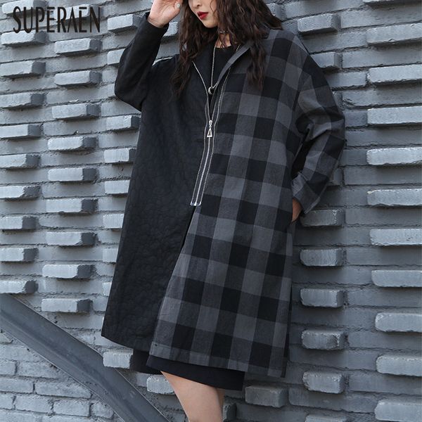 superaen new 2020 spring and autumn trench coat for women fashion harajuku pluz size cotton ladies windbreaker women clothing, Tan;black