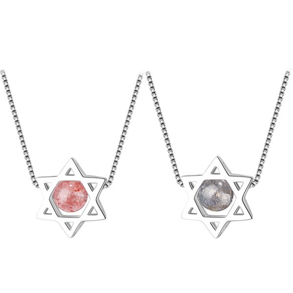 

мода цвет имитация кристалл камень милый гексаграмма звезда кулон ожерелье для леди простой короткий ключицы ожерелье ювелирные изделия, Silver