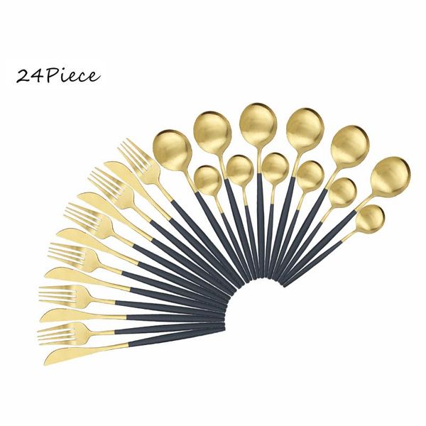 flatware sets 24pcs/set black gold matte dinnerware set knife fork spoon silverware cutlery 18/10 stainless steel tableware
flatware sets 24pcs/set black gold matte dinnerware set knife fork spoon silverware cutlery 18/10 stainless steel tableware