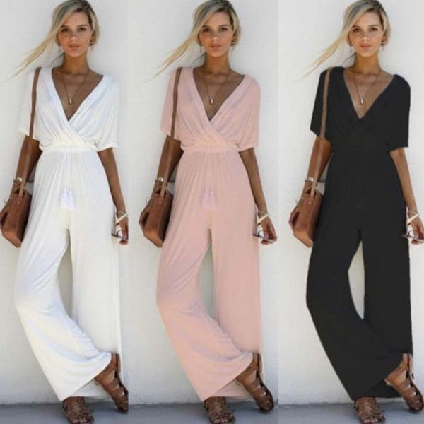 fashion women deep v neck loose playsuit party ladies romper short sleeve long jumpsuit stylish high waist long jumpsuits, Black;white
fashion women deep v neck loose playsuit party ladies romper short sleeve long jumpsuit stylish high waist long jumpsuits, Black;white
