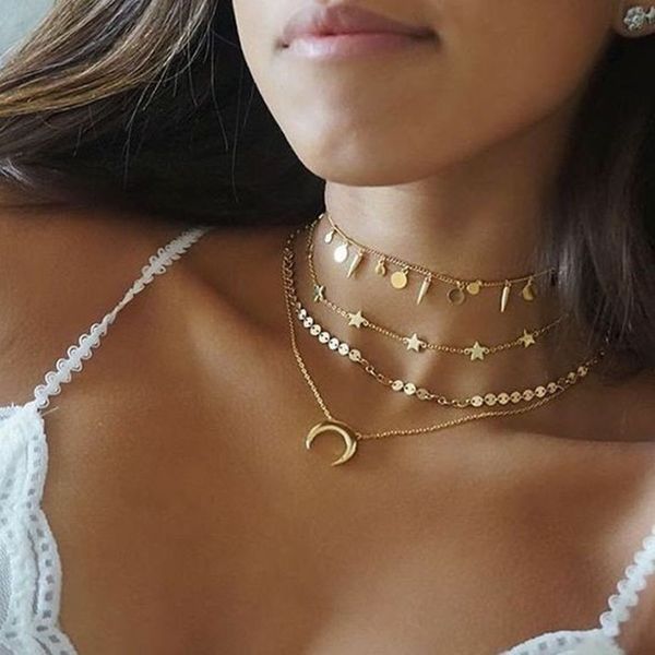 bohemian moon star sequins pendant necklace for women multilayer gold chain chokers necklace jewelry accessories, Golden;silver
bohemian moon star sequins pendant necklace for women multilayer gold chain chokers necklace jewelry accessories, Golden;silver