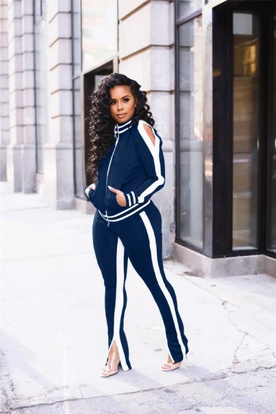 spring womens striped sports suits off shoulder casual female tracksuits pure color fashion ladies clothing with zipper, Gray
spring womens striped sports suits off shoulder casual female tracksuits pure color fashion ladies clothing with zipper, Gray