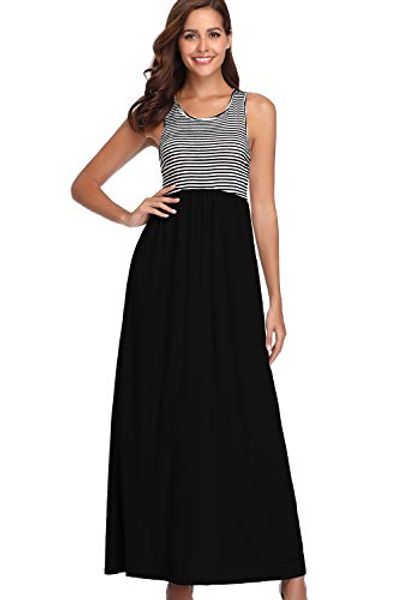 kyrakiss women's casual crew neck sleeveless striped maxi dress side pockets grey green red black s-xl, Black;gray
kyrakiss women's casual crew neck sleeveless striped maxi dress side pockets grey green red black s-xl, Black;gray