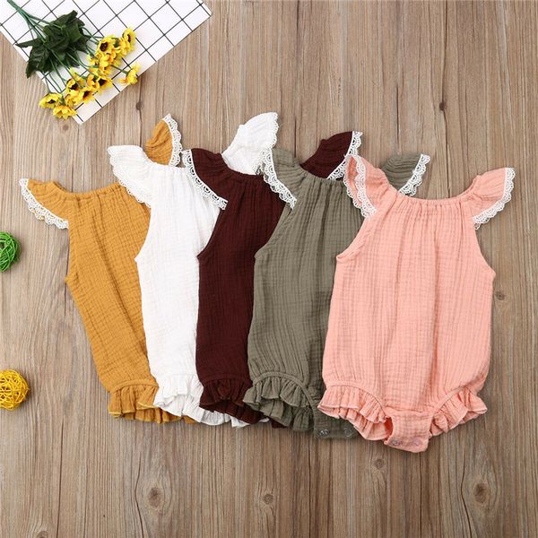 baby sleeves lace bodysuit children baby girls jumpsuit 2019 summer cotton sleeveless overall boy girls casual clothes, Blue
