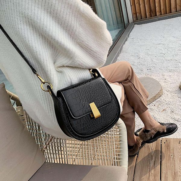 stone pattern pu leather saddle bags for women mini crossbody messenger bag female travel handbags