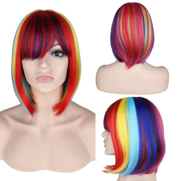 fashion cool short bob cosplay wig rainbow color synthetic hair wig for ladies, Black;red
fashion cool short bob cosplay wig rainbow color synthetic hair wig for ladies, Black;red
