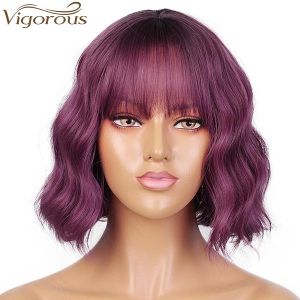 vigorous short wavy wig with bangs synthetic wigs for black women purple bob wigs heat resistant fiber
vigorous short wavy wig with bangs synthetic wigs for black women purple bob wigs heat resistant fiber