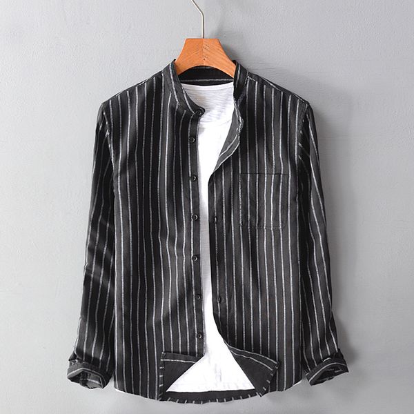 men spring fashion japan style classical stripe long sleeve cotton linen slim fit shirt male business casual shirts, White;black
men spring fashion japan style classical stripe long sleeve cotton linen slim fit shirt male business casual shirts, White;black