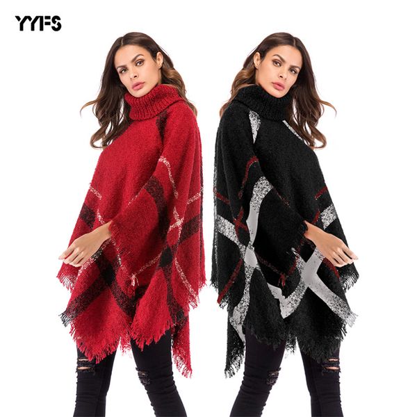 new european and american irregular plaid tassel cape shawl turtleneck bat sleeve sweater, White
new european and american irregular plaid tassel cape shawl turtleneck bat sleeve sweater, White