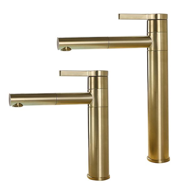 

Brushed Gold Rotatable Basin Faucet Solid Brass Round Bathroom Faucet Hot & Cold Black Water Mixer Tap