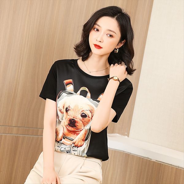 2020 short sleeve round collar t-shirt loose black slim silk and silk women's all-match cotton, White
2020 short sleeve round collar t-shirt loose black slim silk and silk women's all-match cotton, White