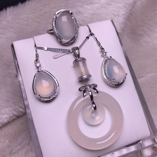 authentic jade myelin set natural color jade myelin three-piece pendant earring ring live agate pure white girl ceremony, Black
authentic jade myelin set natural color jade myelin three-piece pendant earring ring live agate pure white girl ceremony, Black