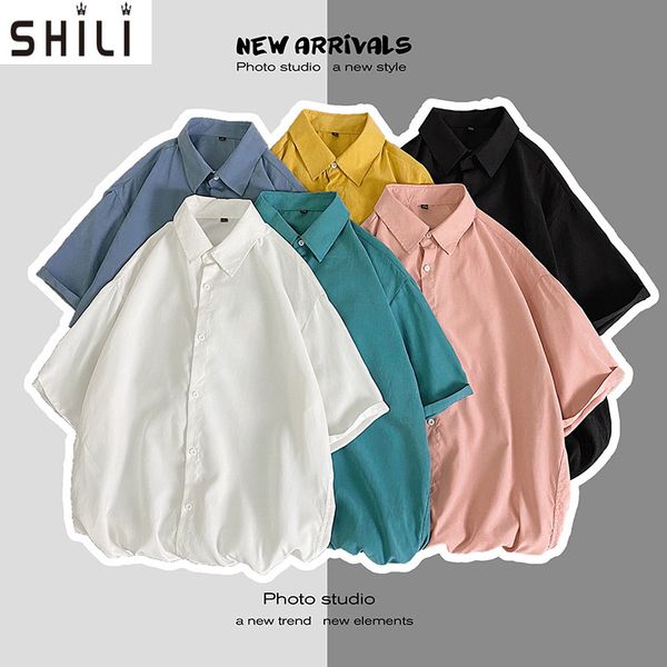 men's casual shirts 2021 blouse shirt loose short sleeve tee summer handsome men button up, White;black
men's casual shirts 2021 blouse shirt loose short sleeve tee summer handsome men button up, White;black