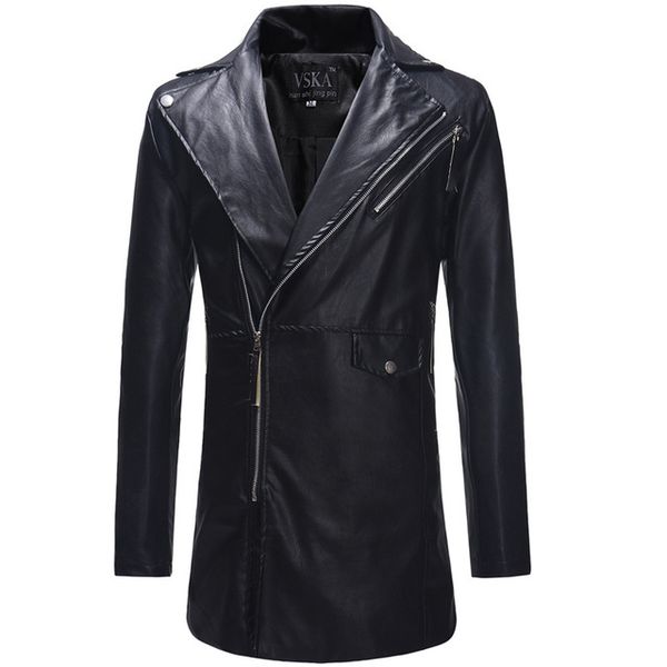 men's leather & faux diagonal zipper large lapel trench coat mens casual slim long windbreaker polyester solid color, Black
men's leather & faux diagonal zipper large lapel trench coat mens casual slim long windbreaker polyester solid color, Black