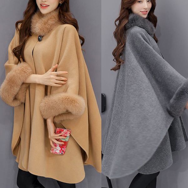 fashion woollen outwear 2019 winter sleeveless cloak batwing fux fur collar coat irregular open stitch overcoat mujer elegantes, Black;white
fashion woollen outwear 2019 winter sleeveless cloak batwing fux fur collar coat irregular open stitch overcoat mujer elegantes, Black;white