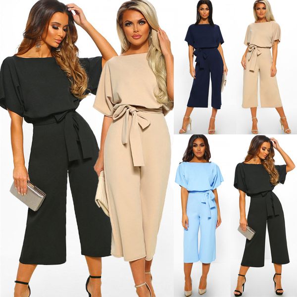 women summer short sleeves elegant playsuit wide leg jumpsuit romper with belted, Black;white
women summer short sleeves elegant playsuit wide leg jumpsuit romper with belted, Black;white
