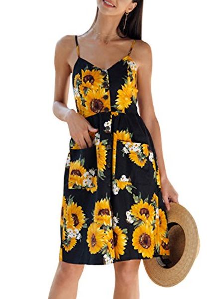 berrygo women's backless sunflower button down strappy dress with pockets, Black;gray
berrygo women's backless sunflower button down strappy dress with pockets, Black;gray