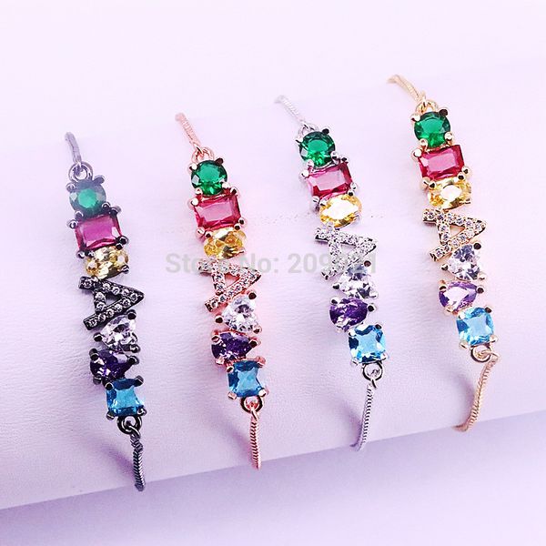 10pcs unique design fashion shiny cz bracelet colorful zircon alphabet letter a gorgeous bracelet for women adjustable jewelry, Black
10pcs unique design fashion shiny cz bracelet colorful zircon alphabet letter a gorgeous bracelet for women adjustable jewelry, Black