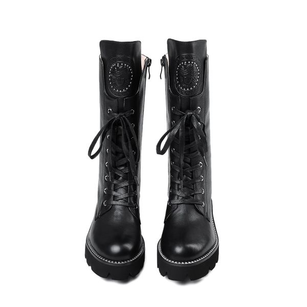 2018 fashion spring and autumn genuine leather women's boots new style thick-soled lace up women boots, Black
2018 fashion spring and autumn genuine leather women's boots new style thick-soled lace up women boots, Black
