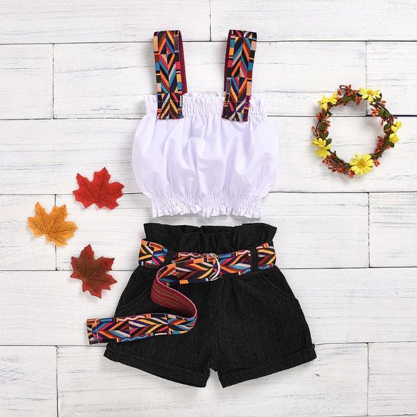 toddler kids baby girls clothing set off-shoulder casual sleeveless +denim shorts+belt outfits 3pcs clothes children's sets, White
toddler kids baby girls clothing set off-shoulder casual sleeveless +denim shorts+belt outfits 3pcs clothes children's sets, White