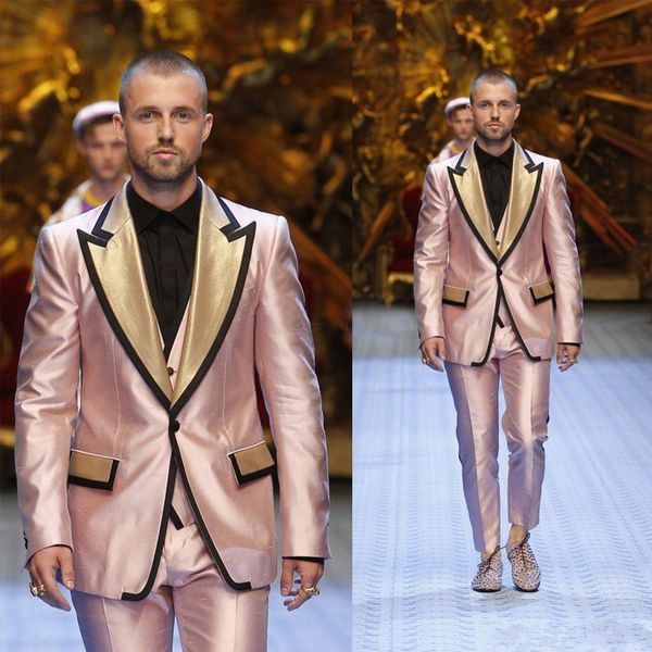 one button pink satin wedding groom tuxedos peak lapel groomsmen formal prom wear custom made pants suits(jacket+vest+pants), Black;gray
one button pink satin wedding groom tuxedos peak lapel groomsmen formal prom wear custom made pants suits(jacket+vest+pants), Black;gray