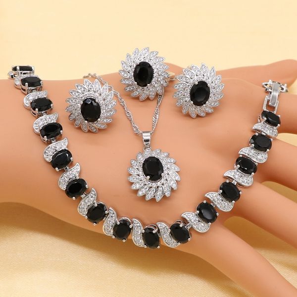 black imitated emerald crystal white zirconia silver color bridal jewelry sets for women necklace pendant earrings ring bracelet
black imitated emerald crystal white zirconia silver color bridal jewelry sets for women necklace pendant earrings ring bracelet