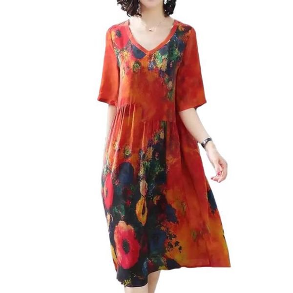 2019 new arrival women silk dress female summer half sleeve v-neck vintage print dresses loose casual plus size vestidos mujer, Black;pink
2019 new arrival women silk dress female summer half sleeve v-neck vintage print dresses loose casual plus size vestidos mujer, Black;pink
