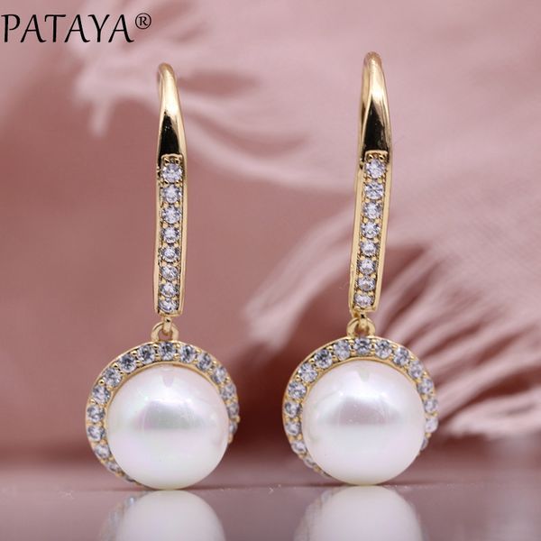 pataya new fine shell pearl long earrings white round natural zircon cute fashion jewelry women 585 rose gold engagement earring, Silver
pataya new fine shell pearl long earrings white round natural zircon cute fashion jewelry women 585 rose gold engagement earring, Silver