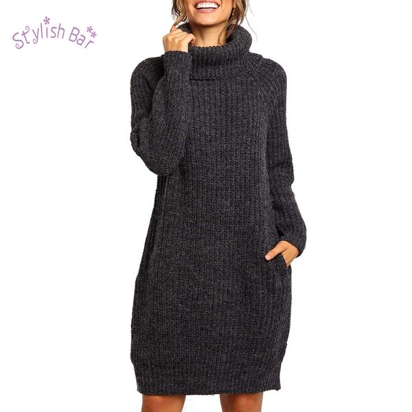 stylish bar women knitted sweater dress high collar long sleeve turtleneck pullover knit loose sweater autumn winter 2019, White;black 
stylish bar women knitted sweater dress high collar long sleeve turtleneck pullover knit loose sweater autumn winter 2019, White;black