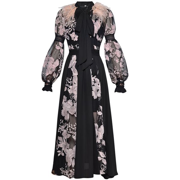 red roosarosee fashion spring summer women's long lantern sleeve bow collar feather patchwork mesh floral embroidery dress, Black;gray
red roosarosee fashion spring summer women's long lantern sleeve bow collar feather patchwork mesh floral embroidery dress, Black;gray
