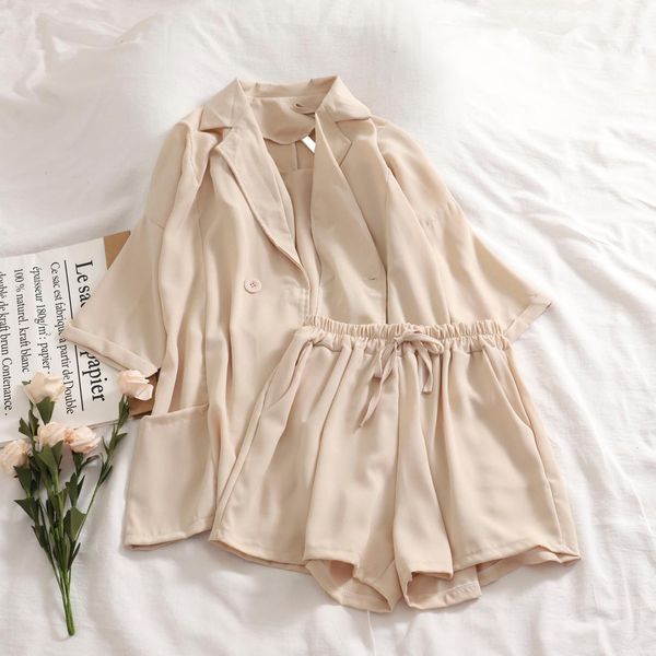 chic vest +jacket +simple pure color elastic waist shorts three-piece suit 3 piece outfits for women summer clothes, White
chic vest +jacket +simple pure color elastic waist shorts three-piece suit 3 piece outfits for women summer clothes, White