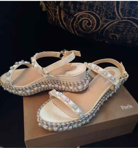 summer brands red bottom shoes cataconico wedges high heels luxury women espadrilles wedge ankle strap pearls & studs ladies gladiator sanda, Black
summer brands red bottom shoes cataconico wedges high heels luxury women espadrilles wedge ankle strap pearls & studs ladies gladiator sanda, Black