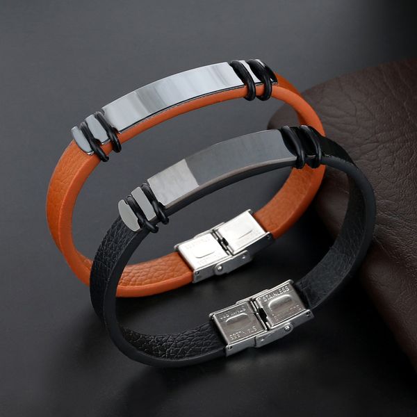 popular men cool brown black pu leather bracelet smooth stainless steel charm bracelets for sale, Golden;silver
popular men cool brown black pu leather bracelet smooth stainless steel charm bracelets for sale, Golden;silver