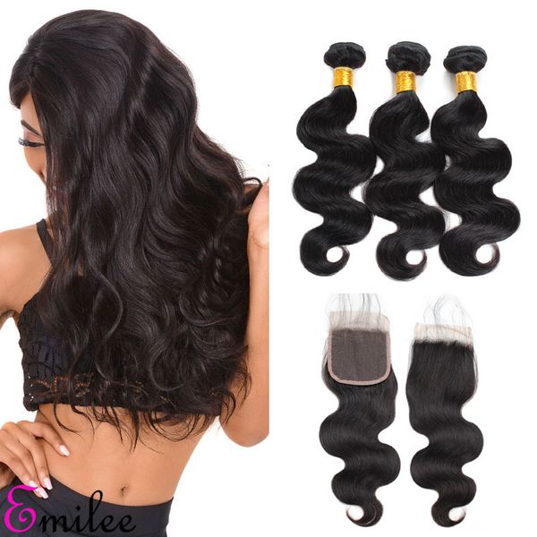 emilee body wave bundles indian non remy hair weave bundles natural color human virgin hair extensions 20 20 20 + 18 closure, Black 
emilee body wave bundles indian non remy hair weave bundles natural color human virgin hair extensions 20 20 20 + 18 closure, Black