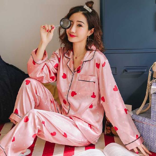 new fashion silk pajama sets for women 2 pcs long sleeve trousers loose comfort pijama spring summer casual pyjamas sleepwear, Black;red
new fashion silk pajama sets for women 2 pcs long sleeve trousers loose comfort pijama spring summer casual pyjamas sleepwear, Black;red