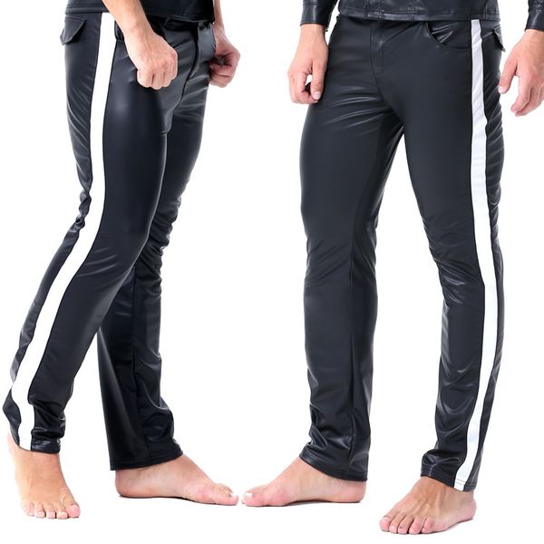 men's pants mens striped side pu leather bodybuilding fitness elastic trousers casual sports joggers stage clubwear streetwear, Black
men's pants mens striped side pu leather bodybuilding fitness elastic trousers casual sports joggers stage clubwear streetwear, Black