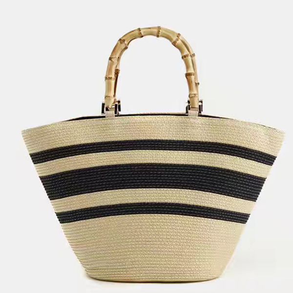fashion casual women's bag shoulder color matching striped straw tote bamboo handle handbag pp grass woven bag
fashion casual women's bag shoulder color matching striped straw tote bamboo handle handbag pp grass woven bag