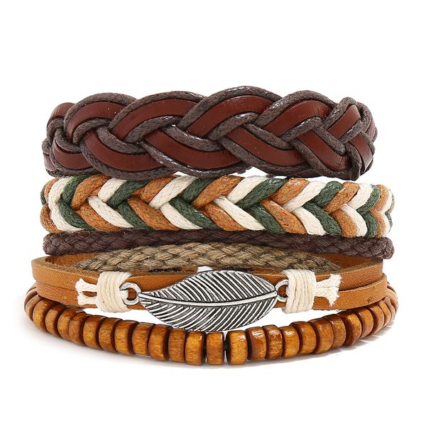 3pcs/set diy rope leather braided leaves bracelet bangle set for man woman adjustable wood bead wristband jewelry gift wholesale, Golden;silver
3pcs/set diy rope leather braided leaves bracelet bangle set for man woman adjustable wood bead wristband jewelry gift wholesale, Golden;silver