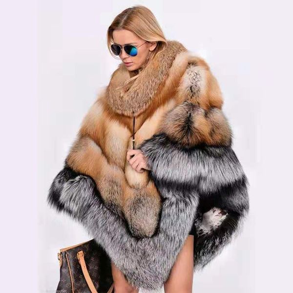 luxury female luxury red fox fur cape fluffy thick winter silver fox fur coat, Black
luxury female luxury red fox fur cape fluffy thick winter silver fox fur coat, Black