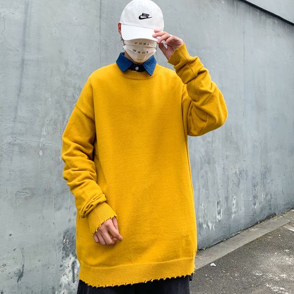 2019 autumn and winter new korean men's european and american loose solid color casual pullover sweater, White;black
2019 autumn and winter new korean men's european and american loose solid color casual pullover sweater, White;black