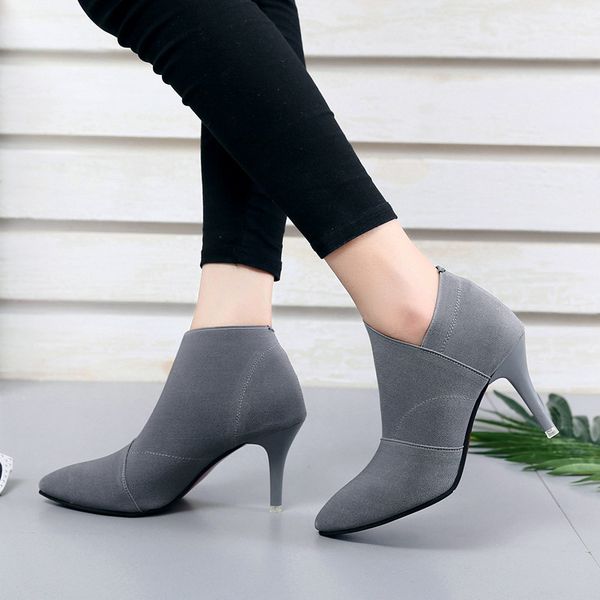 women high heel ankle boots spring summer pointed toe slip on shoes ladies fashion thin heel casual elegant boots dtt609, Black
women high heel ankle boots spring summer pointed toe slip on shoes ladies fashion thin heel casual elegant boots dtt609, Black