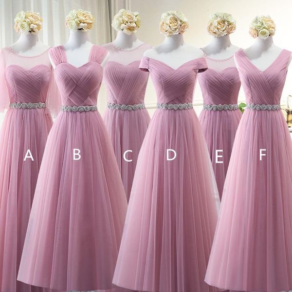 blush pink tulle bridesmaid dresses with crystal sash 2019 floor length wedding guest dress lace up, White;pink
blush pink tulle bridesmaid dresses with crystal sash 2019 floor length wedding guest dress lace up, White;pink