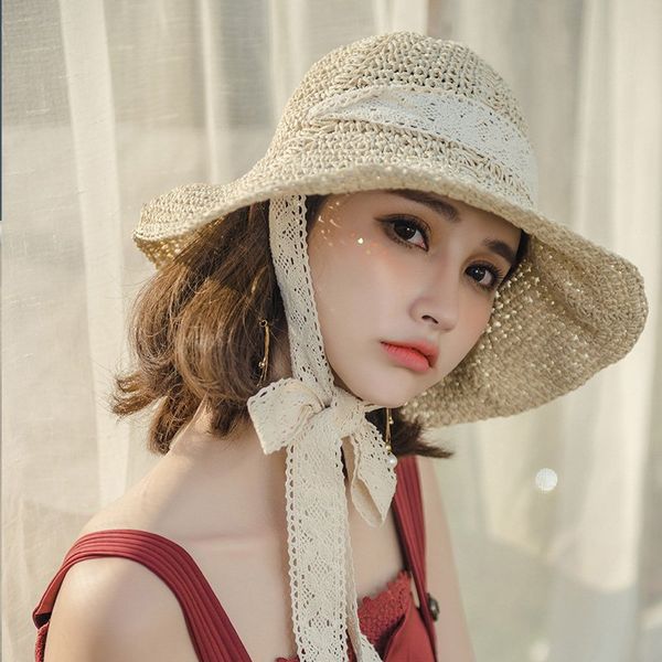 women's straw hat wide-brimmed hat handmade lace folding beach female summer baby chapeeau femme cap new vcqy, Blue;gray
women's straw hat wide-brimmed hat handmade lace folding beach female summer baby chapeeau femme cap new vcqy, Blue;gray