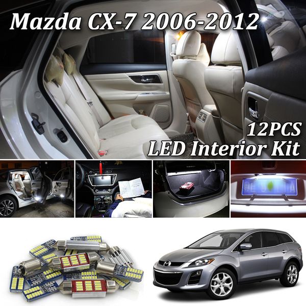 

12x white canbus led car interior lights kit for cx-7 cx7 led map dome trunk vanity mirror license plate light 2007- 2012