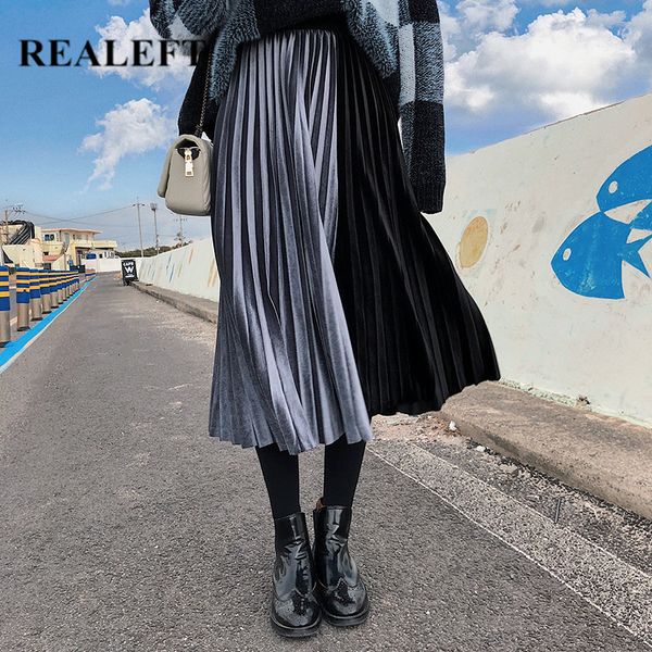 realeft autumn winter velvet warm color patchwork pleated long skirts elastic waist street chic tulle a-line skirt office ladies, Black
realeft autumn winter velvet warm color patchwork pleated long skirts elastic waist street chic tulle a-line skirt office ladies, Black