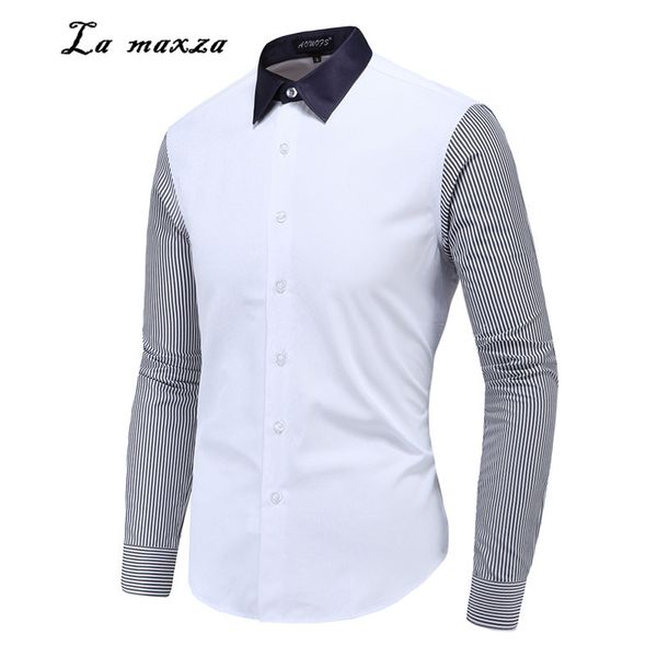 striped patchwork causal mens shirt 2020 cotton fashion long sleeves slim fit shirt, White;black
striped patchwork causal mens shirt 2020 cotton fashion long sleeves slim fit shirt, White;black