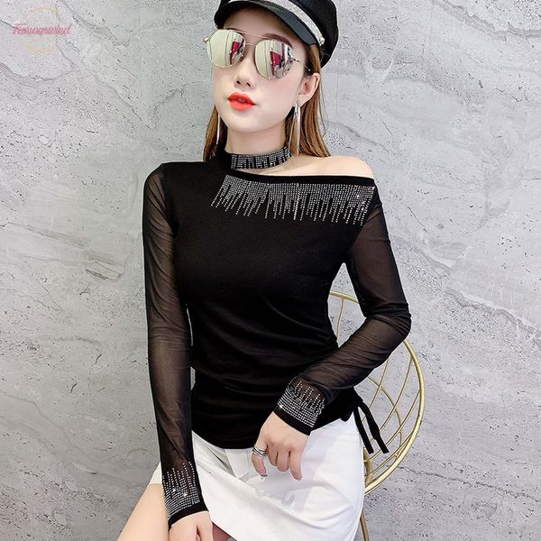 black t shirt mesh patchwork women diamonds halter off shoulder autumn shirt knitted stretchy long sleeve camiseta mujer t98494, White
black t shirt mesh patchwork women diamonds halter off shoulder autumn shirt knitted stretchy long sleeve camiseta mujer t98494, White