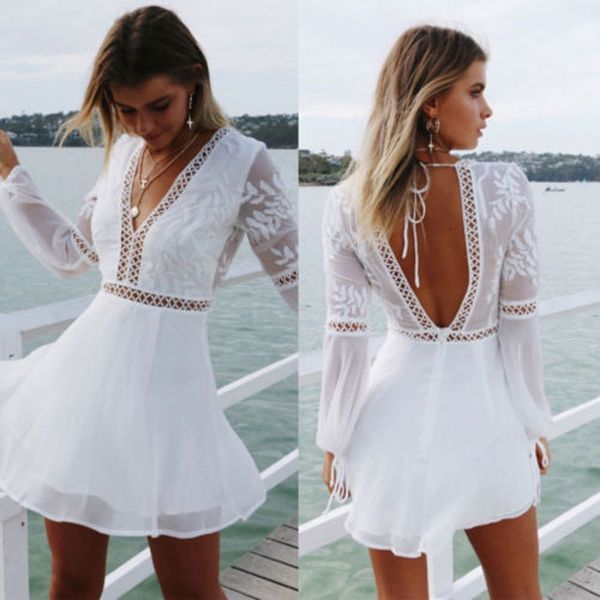 casual dresses fashion women boho long sleeve backless white dress evening party summer v-neck beach mini sundress, Black;gray
casual dresses fashion women boho long sleeve backless white dress evening party summer v-neck beach mini sundress, Black;gray
